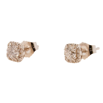 14K White Gold Round Diamond With Halos Stud Earrings