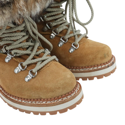 Tan Suede Fur-Trimmed Lace-Up Boots