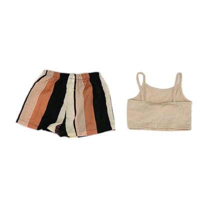 Beige Striped Short Set