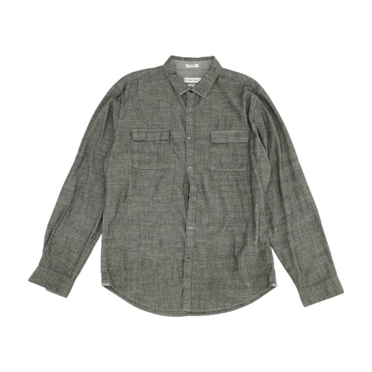 Gray Solid Long Sleeve Button Down