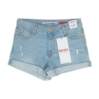 Blue Solid Denim Shorts