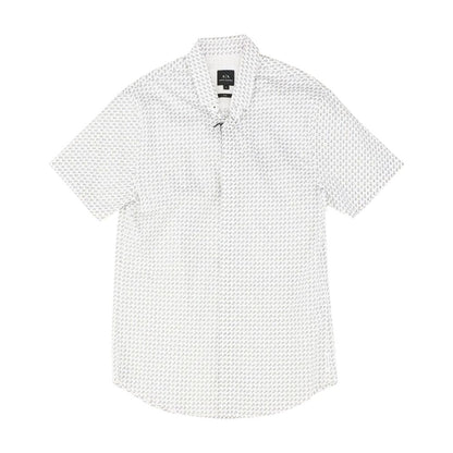 White Graphic Short Sleeve Button Down