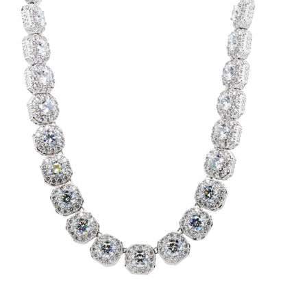 White Gold Plated Clustered Cubic Zirconia Tennis Necklace