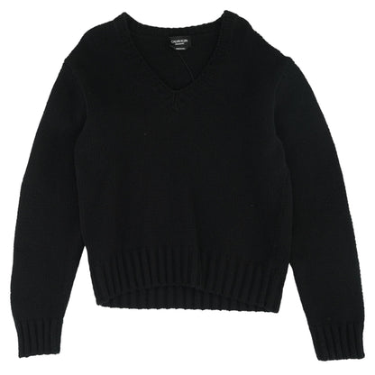 Black Solid V-Neck Sweater