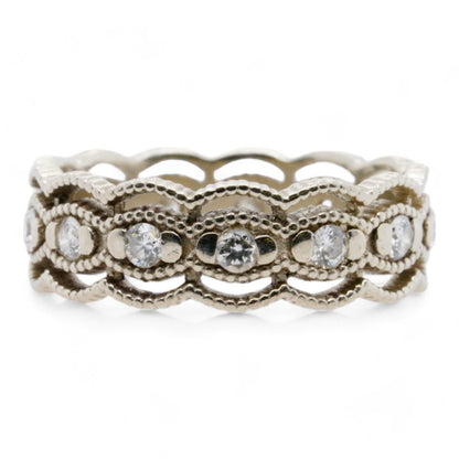 14K White Gold Scalloped Edge Diamond Eternity Band