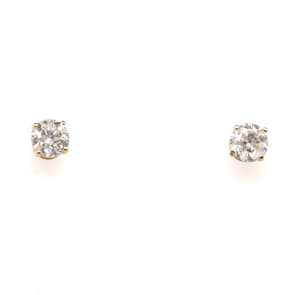 10K Gold Basket Set Round Diamond Stud Earrings