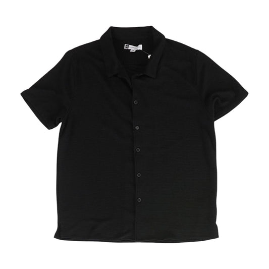 Black Solid Short Sleeve Button Down