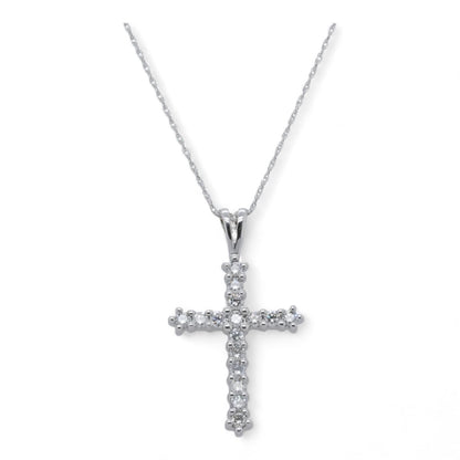 14K White Gold Diamond Cross Pendant Whisper Chain Necklace