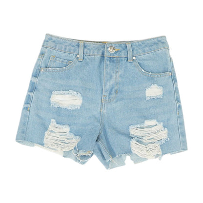 Blue Solid Denim Shorts