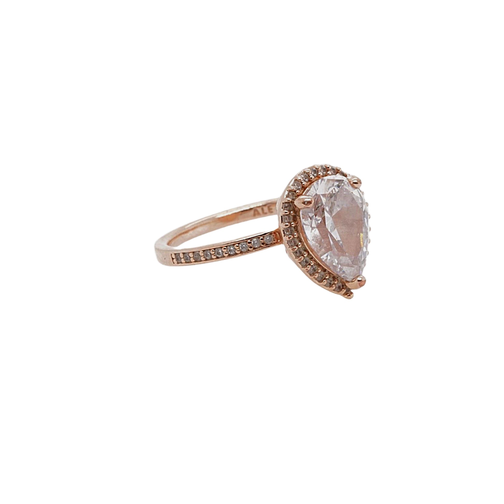 Sparkling Teardrop Halo Ring, Rose gold plated