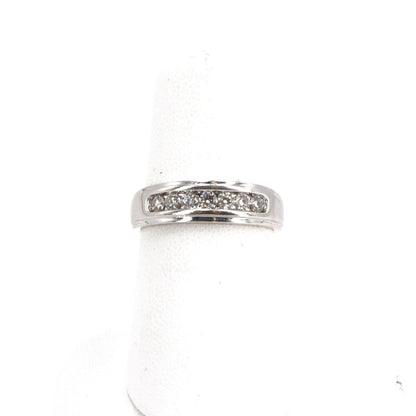 10K White Gold Tapered Shank Channel Set Round Diamond Band with Beveled Edge