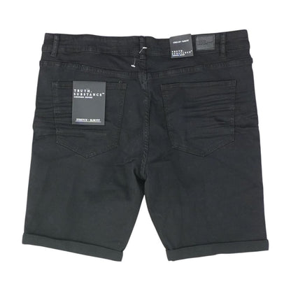 Black Solid Denim Shorts