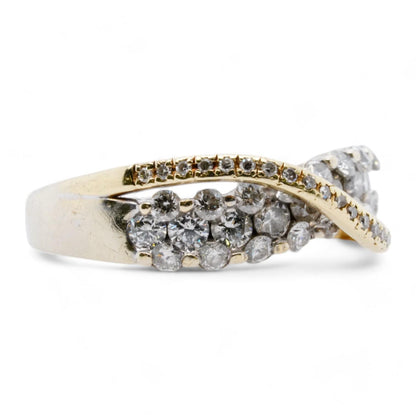 14K Two Tone Gold Round Diamond Crossover Band