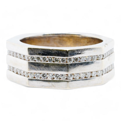 14K White Gold Octagonal Double Row Diamond Band