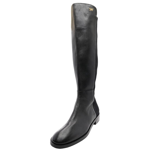 Black Stretch Leather Knee High Boot