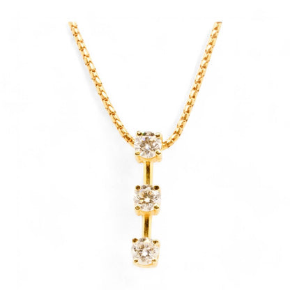 14K Gold Round Diamond Three Stone Pendant Necklace