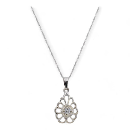 14K White Gold Vintage Diamond Pendant Necklace