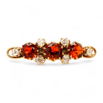 10K Gold Antique Style Orange Stones With Diamonds Pin