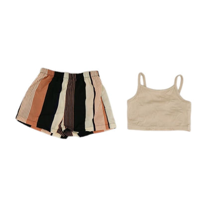 Beige Striped Short Set