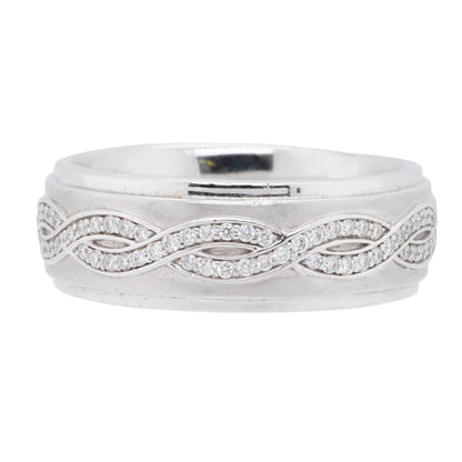 14K White Gold Matte Finish Infinity Diamond Pave Band