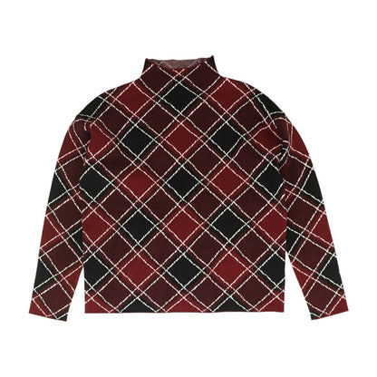 Red Plaid Mockneck Sweater