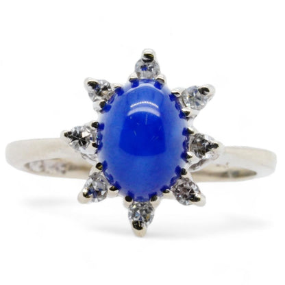 14K White Gold Vintage Linde Star Sapphire With Diamond Accents Ring