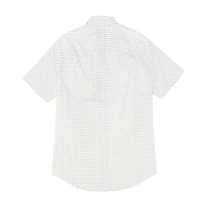 White Graphic Short Sleeve Button Down