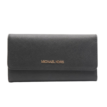 Black Leather Jet Set Continental Wallet