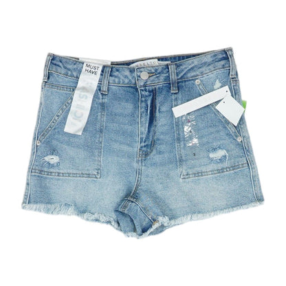 Blue Solid Denim Shorts