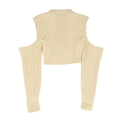 Cropped Cold-Shoulder Cable-Knit Wool-Blend Sweater