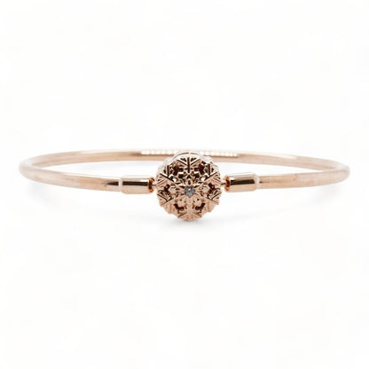 Rose Gold Tone Sparkling Snowflake Clasp Bangle Bracelet