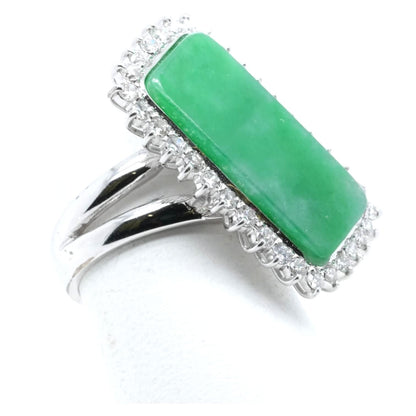 18K White Gold Offset Green Slab With Diamond Halo Ring