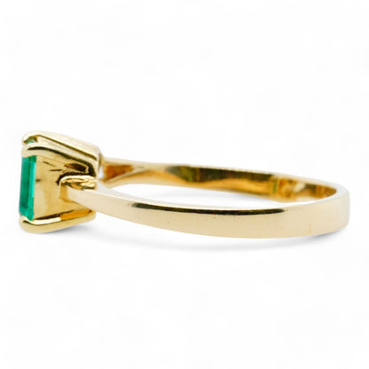 18K Gold Emerald Cut Emerald And Diamond Accents Ring