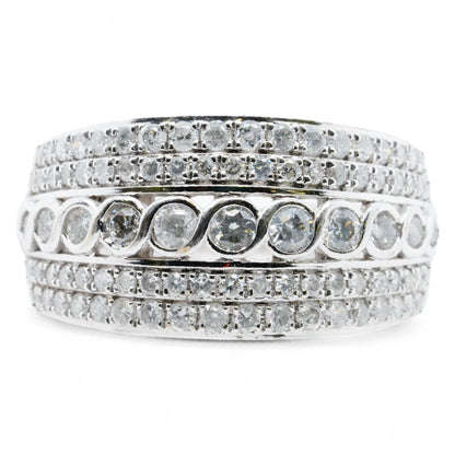 10K White Gold Round Diamond Row Band With Tapered Shank