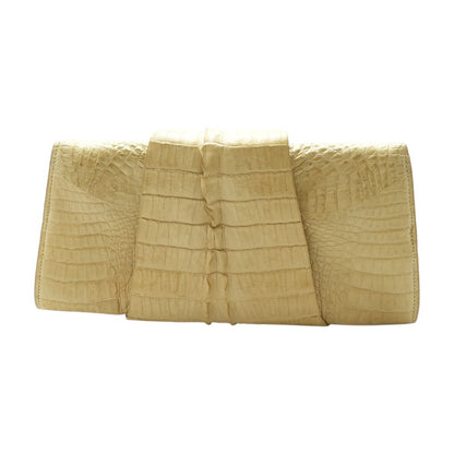 Beige Crocodile Wrap Clutch