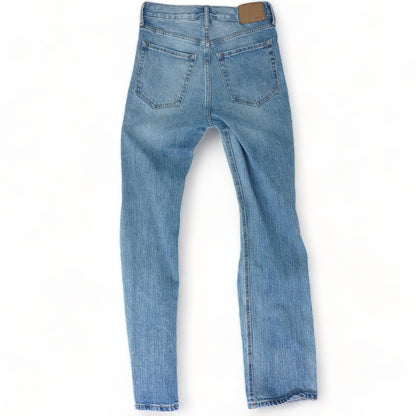 Blue Solid High Rise Straight Leg Jeans