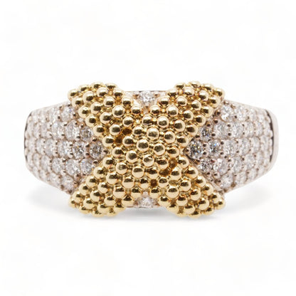 Sterling Silver And 18K Gold Statement X Caviar Diamond Band