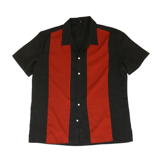 Red Color Block Short Sleeve Button Down