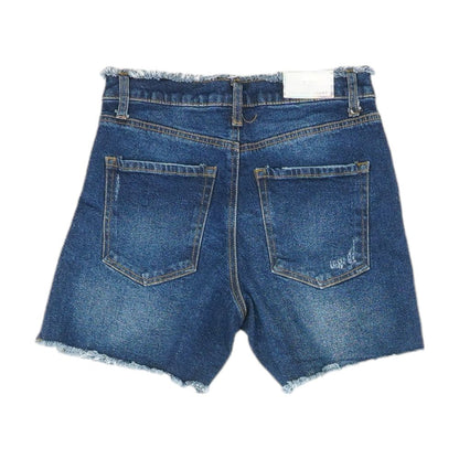 Blue Solid Denim Shorts