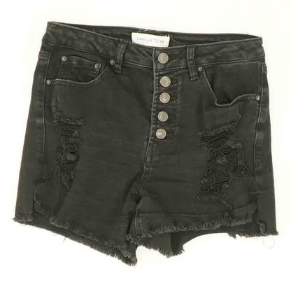 Black Solid Denim Shorts