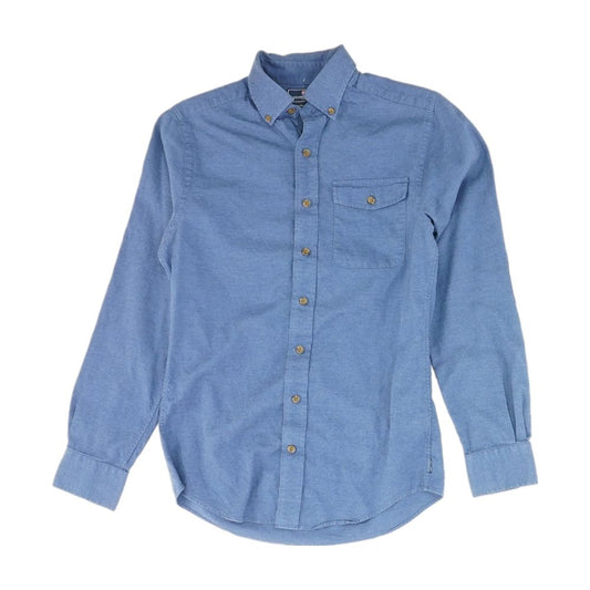 Blue Solid Long Sleeve Button Down