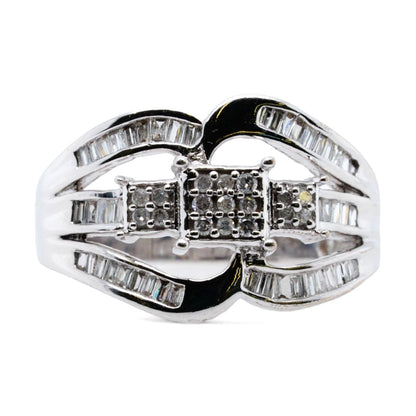 10K White Gold Round And Baguette Diamond Band