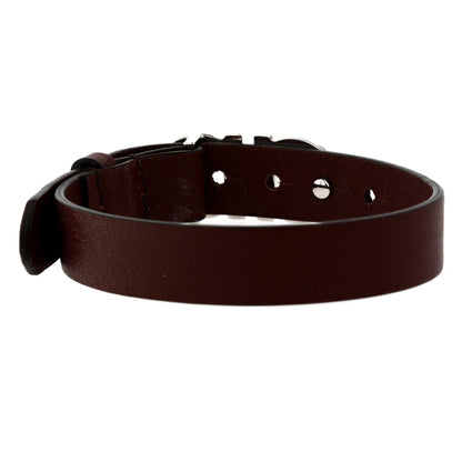 Brown Leather Logo Cuff Silver Tone Buckle Bracelet