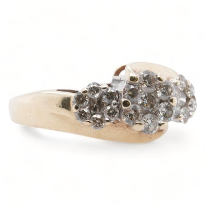 10K Gold Three Diamond Clusters Ring