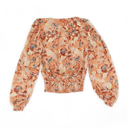 Orange Floral Long Sleeve Blouse