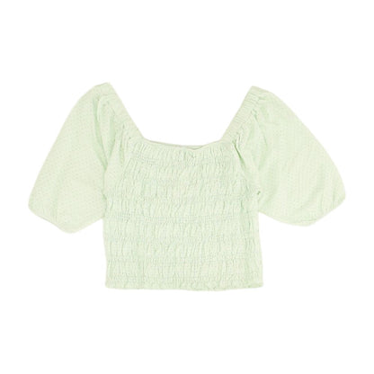 Green Solid Cropped Knit Top