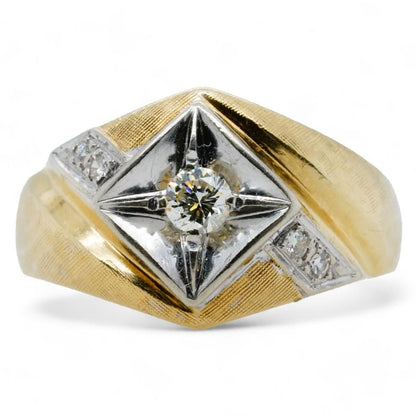 14K Two Tone Gold Diamond Signet Ring