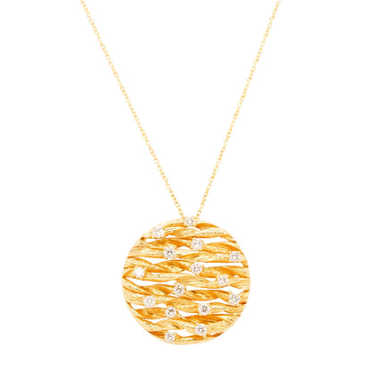 14K Gold D'Oro Twist Design Pendant Necklace with Staggered Round Diamonds