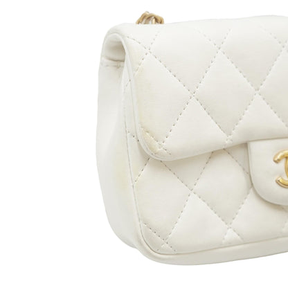 White Mini Flap Bag with Heart Charms in Leather