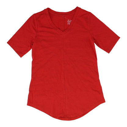 Red Solid V Neck Knit Top